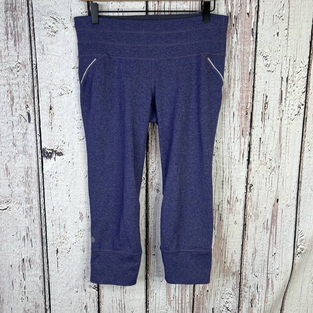 Athleta Heather Purple Capri Leggings‎ Medium Mid-Rise Activewear Reflective EUC